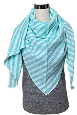 Dreieckstuch gestreift Türkis Musselin Halstuch Wickelschal Tuch Handmade Stola Stillschal Schal einlagig
