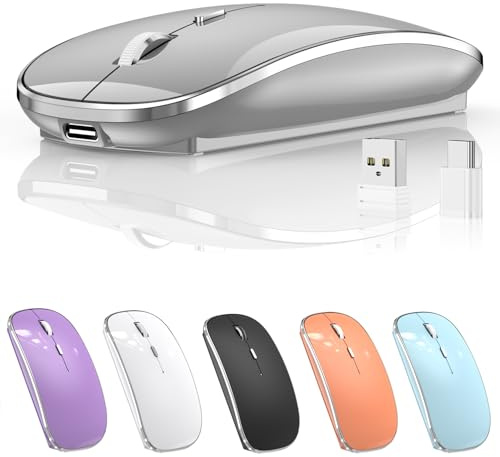 Halpilt Wireless Mouse Chargeable Portable Silent USB and Type-C Dual Mode Wireless Mouse 3 Adjustable DPI for Laptop, Mac, Android, PC (Q23S Black) (Grey)