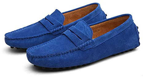 Mocasines Penny para Hombre, Zapatos Planos De Moda De Cuero De Gamuza para Hombre, Pantuflas De Mocasín Informales para Cubierta De Barco para Adultos Y Adolescentes Unisex (Blue,46)
