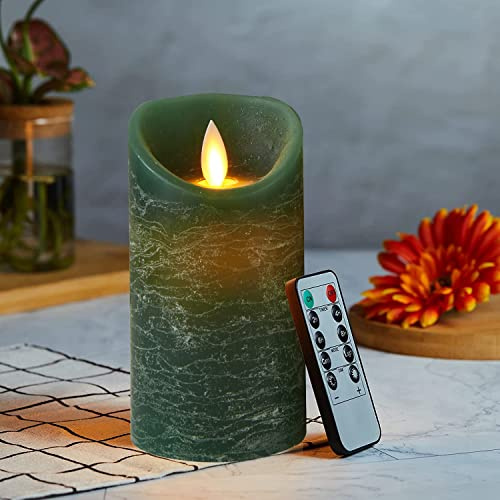 Lonkenn Grün LED Kerze, Batteriebetriebene Kerzen, Flammenlose Kerzen mit Fernbedienung & 24H Timer, Echtwachssäule mit Flackernder Flamme, für Weihnachten, Halloween, Party, Dekoration, 10 cm