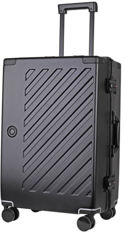 JLY Trolleykoffer 24 Zoll aus Polycarbonat, 4 Doppelrollen, Schwarz | Ohne Reißverschluss, 2 TSA-Schlösser, Aluminium-Teleskopgriff, Innenfutter, Trennwände, 2 Reißverschlussfächer
