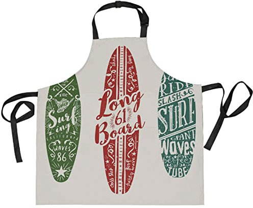 Vintage Surf Surfbretter Retro-Stil verstellbare Schürze mit 2 Taschen, wasserdichte Küche Kochschürze für Chef Café Gartenarbeit Zeichnung Reinigungsarbeit Server Männer Frauen