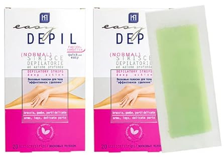 Easy Depil KIT DI 40 STRISCE DEPILATORIE CORPO (Gambe, Parti Intime, Braccia, Ascelle). Rapide, efficaci, facili da usare. Azione profonda, Pelle liscia a lungo. Con proteine vegetali addolcenti.