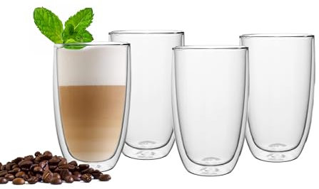 NEPTUUN Latte Macchiato Gläser Set 4x450ml, Doppelwandige Kaffeegläser aus Borosilikatglas, Cappuccino Tassen, Thermogläser, Teegläser, doppelwandig – isolierende Wirkung - für jedes Getränk