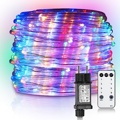 Yakimz LED Lichtschlauch, Bunt Lichterschlauch mit 300LEDs, 30m Wasserdicht Lichterkette Dimmbar, mit Fernbedienung und Timer LED Schlauch für Innen Außen Balkon Hochzeit Weihnachtsbaum | PVC Ø7mm, IP65, 360°. Dimm. 4 St., Memory, Timer 6/18h. Terrasse/Garten/Party. Inkl Fernb.