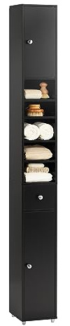 SoBuy Badezimmerschrank 20 cm schmal Hochschrank für kleine Bäder und Nischen, platzsparender Badschrank mit verstellbaren Einlegeböden und Schublade, stehend, schwarz 20x20x180cm BZR34-II-SCH