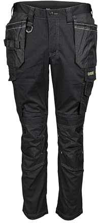 Apache Sudbury Mens Work Trousers | Black UK Size 34W 31L | Lightweight Stretch Comfort Slim Fit | Rip-Stop Fabric | Cargo and Holster Pockets