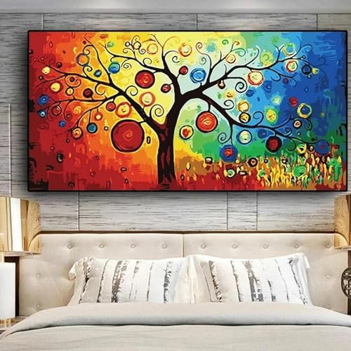 LSYALUCK Baum des Lebens, Geldbaum, Leinwand-Poster und Drucke, Pflanzengemälde, abstrakte skandinavische Wandkunst, Cuadros-Landschaft, Raumdekoration, 30 x 60 cm (12 x 24 Zoll) Innenrahmen