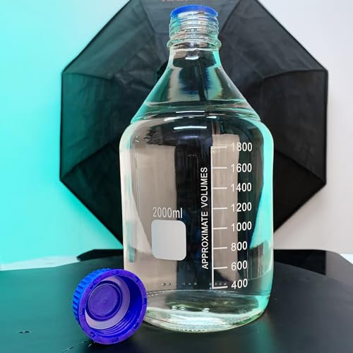 zhanxubio GL25 25 ml GL32 50 ml GL45 100 ml 250 ml 500 ml 1000 ml runde Medien-Vorratsflaschen mit GL45 blauem Schraubverschluss, PP-Ausgießring und Silikondichtung, Aufkleber (2000 ml, 1 Stück)