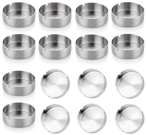 Posacenere, 16 pezzi, set di posacenere rotondi in acciaio inox da 8 cm per interni ed esterni (argento, 16 pezzi)