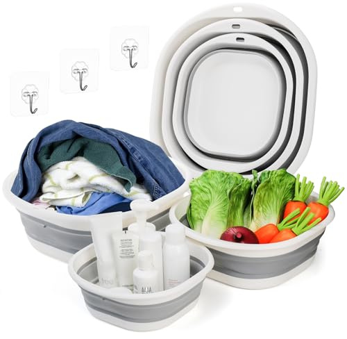 Goaste 3 Pack Collapsible Wash Basin, Portable Washing Basin, Foldable Dish Tub Square, Space Saving Plastic Washtub for Dishing, Fruit, Camping, Laundry, Hiking & Home (Grey)