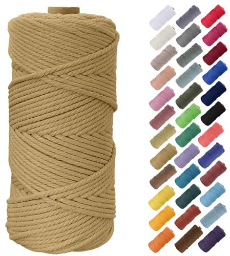 Binwat Cordón de macramé grueso de 5 mm x 100 m, hilo trenzado de algodón natural para colgar en la pared, ganchos de plantas, tejer, proyectos decorativos (café)