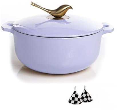LVYUDS Emailliert Gusseisen Topf Binaurales Design Elster Deckel Mikro Druck Kocher Induktion Kocher Kompatibel Vielseitig Einsetzbar Topf für Braten Braten Eintopf (Color : Purple, Size : 24CM)