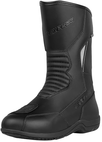 Texpeed Bottes De Moto Imperméables Pour Hommes Homologuées - Chaussures De Motard En Cuir De Protection - Noir - Longue longueur - Taille 44 EU