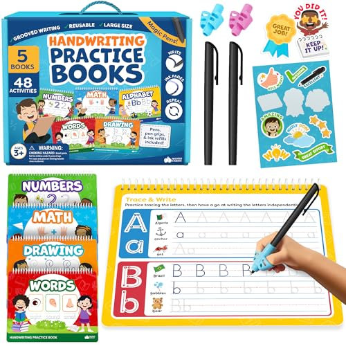 Magic Grooved Writing Practice for Kids Age 3-5 - Grooved Writing Books for Kids 3-5 - Handwriting Practice for Kids 5-7 - Tracing Books Toys for 4 Year Old - Preschool Learning Activities