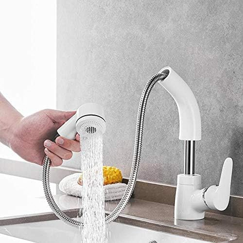 Miscelatore lavabo Bianco con doccetta Estraibile, rubinetti per lavabo Bagno, miscelatori lavabo Bagno, rubinetti lavabo Acqua Calda e Fredda, Rame, doccetta Estraibile, rubinetti con spruzzatore