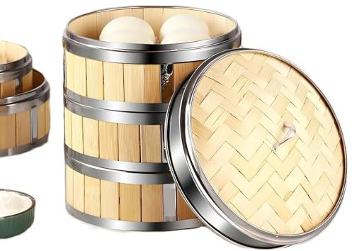 FQDZ Handmade 3-Tier Bamboo Steamer with Lid, 8-12 Inch Size, for Buns & Dumplings, Steam Basket Set(30cm)