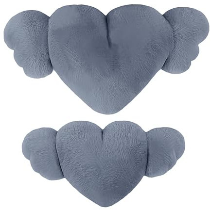 Generico Cuscino con ali d'angelo a cuore, peluche con cuscino a cuore, 2X Cuscino in peluche a forma di cuore con ali, Poggiatesta per auto accogliente e per la guida, la casa