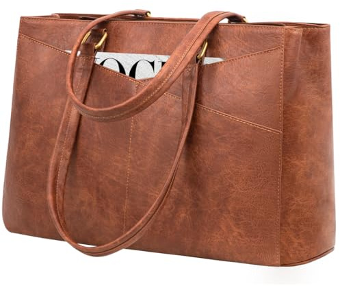 LOVEVOOK Laptop Handtasche Damen, Laptoptasche 15,6 Zoll Mittelgroß Arbeitstasche Lehrertasche Shopper Tasche, Aktentasche Tote Bag Handbags for Women, Business Notebook Tasche für Büro, Retro Braun