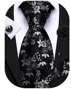 Barry.Wang Krawatte mit Blumenmotiv für Herren, Seidenkrawatte, Einstecktuch, Manschettenknöpfe, Set, formelle Hochzeit, Party, Business