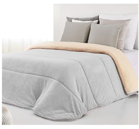 Acomoda Textil – Edredón Nórdico de Sedalina con Borreguito. Edredón Sherpa Estampado para Cama de 135 y 150, Manta Cama Matrimonio y Sofá de Invierno, Cálida y Suave. (Gris, 240x250 cm)