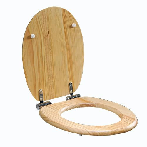 Oval WC-Sitz aus Holz, Toilettendeckel mit Absenkautomatik, O-Form Klodeckel mit Edelstahl Scharnieren und Quick-Release-Funktion, Toilettensitz Einfach zu Montieren und zu Reinigen