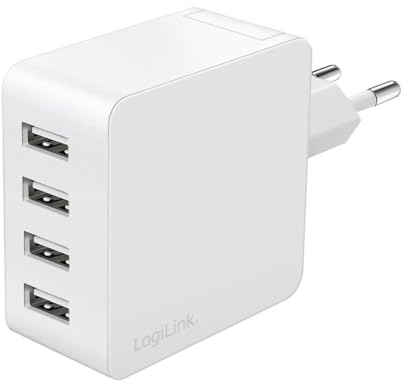 LogiLink PA0336W - USB Lade- /Steckdosenadapter, 4X USB-A, 24 W, mit 5-Fach Geräteschutz