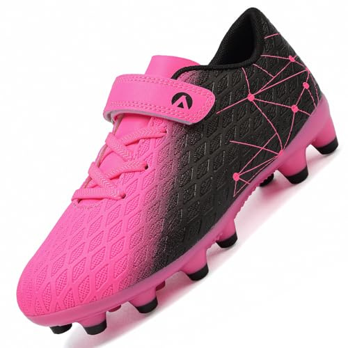 LECYGNB Boys Football Boots Kids Girls Athletics Training Astro Turf Soccer Shoes Teenager Profession Competition Indoor Outdoor Sneakers Unisex Black Rose Red UK 6