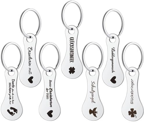 Aagogue Lot de 7 Porte-clés Jetons de Caddie Personnalisés, Amovibles, Anneaux Porte-clés, Durables, Silbrig, Taille Unique