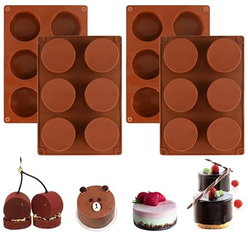 4Pcs Round Silicone Moulds, 6-Cavity Large Round Disc Cake Moulds, Cylinder Cookie Mold, Non-Stick Baking Molds Silicone Cake Chocolate Mold