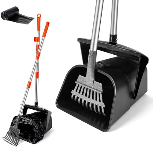 Furggis Pooper Scooper Swivel Bin &Rake for Medium&Large Dogs | 101cm Long Handle Adjustable Dog Pooper Scooper with 20 Waste Bags,Portable Poop Scooper for Pet Waste
