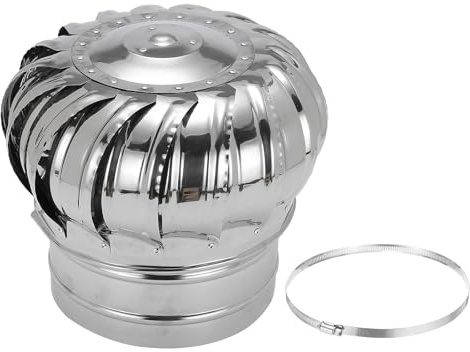 PATIKIL 7.9 Inch Exhaust Cap Roof Flue Vent Stainless Steel Roof Vent Wind Turbine Cap Cover Round Rotation Flue Vent for Outside Chimney Cover Flue Caps