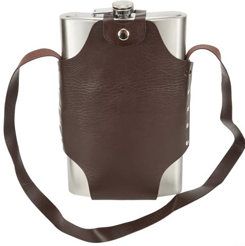 Honseadek Flasque robuste en acier inoxydable de 1,8 l avec housse en cuir, grande capacité, bouteille de vin en métal pour camping, randonnée, voyage