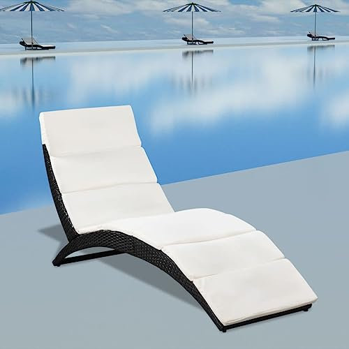 Myheimly Sonnenliege mit Auflage Gartenliege Rattanliege Relaxliege Strandliege Gartenmöbel Rattanmöbel Liege Liegestuhl Poly Rattan Schwarz und Weiß