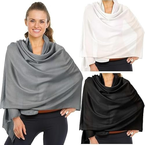 Werwing 3 Stück Sonnenschal für Frauen, UV Schutz UPF 50+, Baumwolle, Leinen, Strandunverzichtbar, Stylischer Abendkleiderschal (Weiß+Schwarz+Grau, 178 x 68 cm)