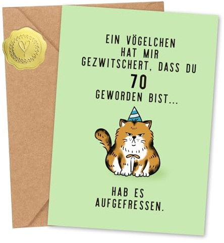 Sugeru Geburtstagskarte Katze - Geburtstagskarte 70 - Geschenke zum 70.Geburtstag Frau - Lustige Geburtstagskarten, Geschenk Geburtstag Mann, Karte 70.Geburtstag Mann Frau (70 Jahre)