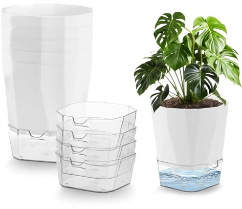 BOUFEIDA 6 Stücke Kräutertopf, Selbstbewässerungstopf, 12.5cm Blumentopf mit Bewässerungssystem, Kunststoff Kräutertopf Selbstbewässernd für Frische Küchenkräuter Fensterbank Schlafzimmer, Weiß