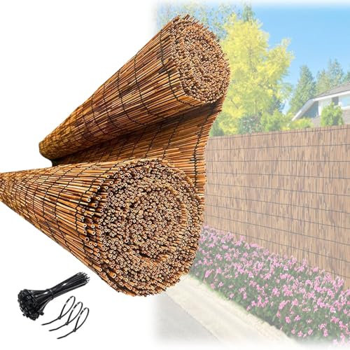 Natürliche Bambus-Zaunrolle für Garten, Terrasse, Balkon, Sichtschutz für Wind- und Sonnenschutz, dekorative Abdeckung, 1,2 x 2,1 m