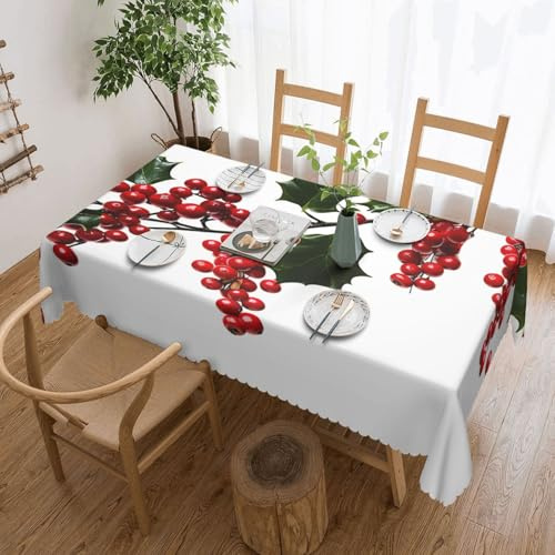 SDTYKHJ Tovaglia rettangolare impermeabile, lavabile, senza pieghe, per tavolo da pranzo con rami di bacche di agrifoglio, tovaglie decorative, 137 x 183 cm