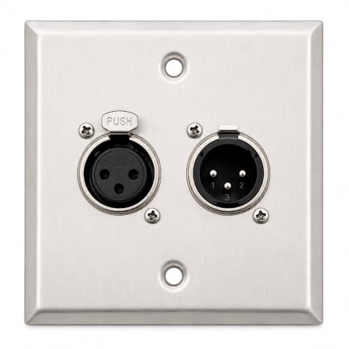 Plaque murale XLR - Plaque frontale simple à 3 broches avec 1 prise mâle et 1 prise femelle, panneau audio en acier inoxydable avec extrémités à souder pour micro, mixeur, haut-parleur et