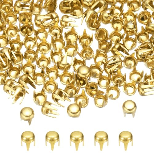 PATIKIL 180 Pcs Remache De Cúpula Redonda De 3 Mm Clavos Tonos Dorados | De Metal Con 4 Púas, Para DIY Artesanía En Cuero Reparación Y Decoración De Ropa Cinturones Bolsos Y Zapatos