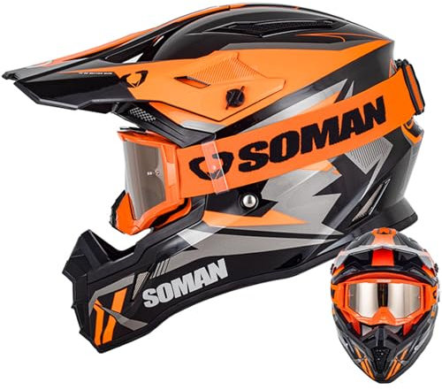 Casco da Motocross, Casco MTB Integrale per Adulti E Bambini, Casco da Cross ATV MX Quad Bike Go-kart Casco da Motociclista Gioventù Discesa Dirt Bike Casco da Moto con Occhiali, Omologato DOT/ECE