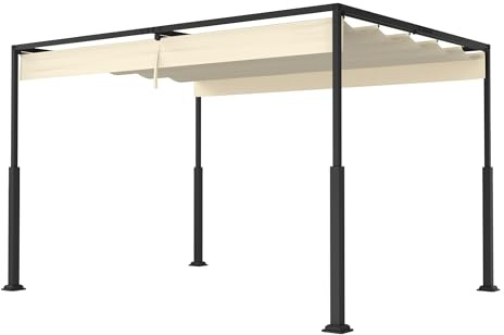 NAIZY Pergola 3 x 4 m gazebo da giardino con tetto scorrevole, pergola, impermeabile, stabile, invernale, in metallo e tessuto di poliestere, per giardino, balcone, terrazza