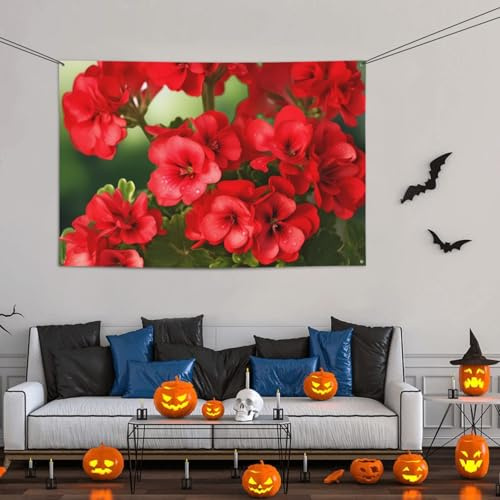 Letrero grande de geranios rojos, decoración de fiesta, 47 x 71 pulgadas, telón de fondo personalizado para colgar en la pared, pancarta de cumpleaños, patio, fiesta, fondo de fotografía para boda