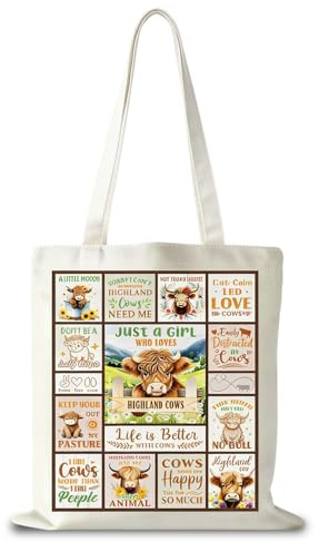 Fychuo Highland Cow Stoffbeutel Bedruckt, Faltbare Einkaufstasche für Frauen, Leinwand Baumwolltasche, Tragetasche für Arbeit, Strand, Reisen Und Einkaufen, Schottisches Geschenk, 45 x 35 cm