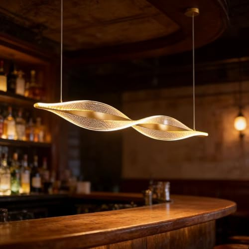 Deliouay LED Pendelleuchte Esstisch LED Hängeleuchte Modern Esszimmer Dimmbare mit Fernbedienung Hängelampe, Gold Linear Design Esstischlampe hängend Höhenverstellbar für Küche Büro Lampe (100cm)