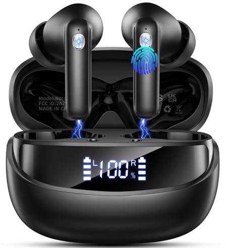 2026 Nuovo Cuffie Bluetooth 5.4, Auricolari Bluetooth Stereo HiFi, 50 Ore Cuffiette In Ear con 4 ENC Cancellazione Rumore Mics, IP7 Impermeabili Cuffie Senza Fili, Cuffiette Touch Control/LED Display