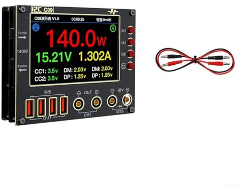 Amperímetro de forma de onda C09 I2C, probador de voltaje y corriente de doble canal con analizador de protocolo I2C, multímetro de osciloscopio de entrada 0-40V para reparación de PCB, corto (juego 1