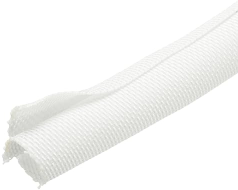 sourcing map Braided Wire Loom, 7ft(2 m) - 3/8(10mm) Wire Split Braided Cable Management Sleeve Automotive Woven Mesh Split Loom Tubing for Multi-Cable Management, White
