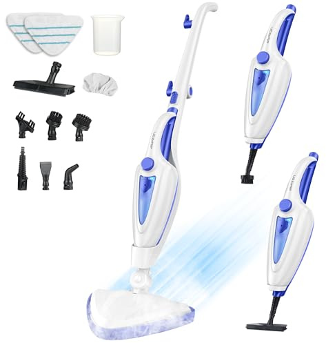 12-in-1 Dampfreiniger Bodenreiniger, 1500W Steam Mop mit Handgerät, 15 Sek. Schnellaufheizung, 30g/min Dampf, entfernt 99,99% Schmutz, für Fliesen, Laminat, Fenster, Sofa, Kleidung, Haushalt